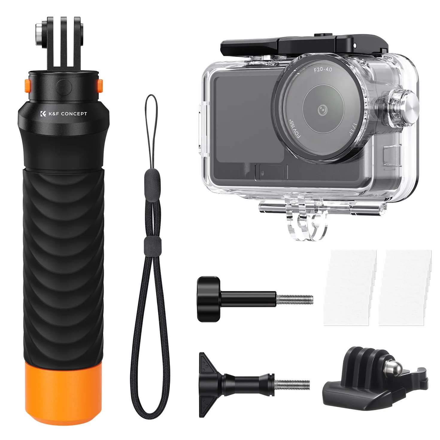 K&F CONCEPT Wodoodporna obudowa 60 m z zestawem pływających uchwytów kompatybilna z DJI Osmo Action 6, obudowa podwodna z uchwytem na zimną stopkę, arkusz przeciwmgielny, powłoka ochronna do