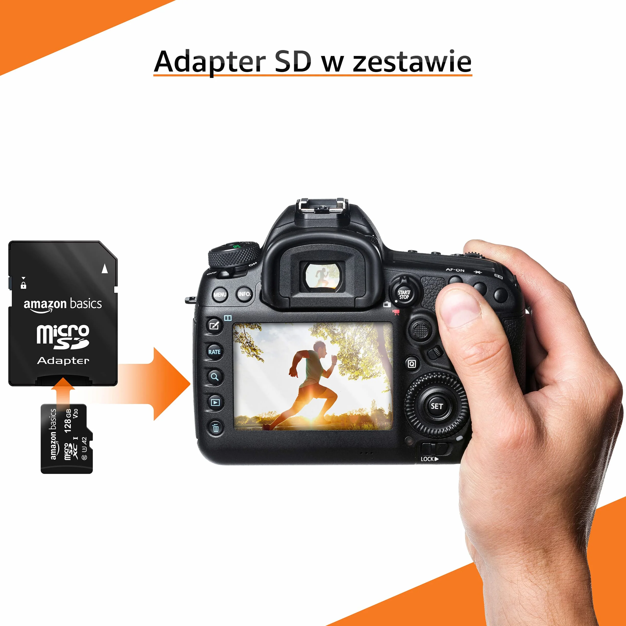 Amazon Basics Karta Pamięci microSDXC z Pełnowymiarowym Adapterem, A2, U3, Prędkość Odczytu do 100MB/s, 128GB, Czarna