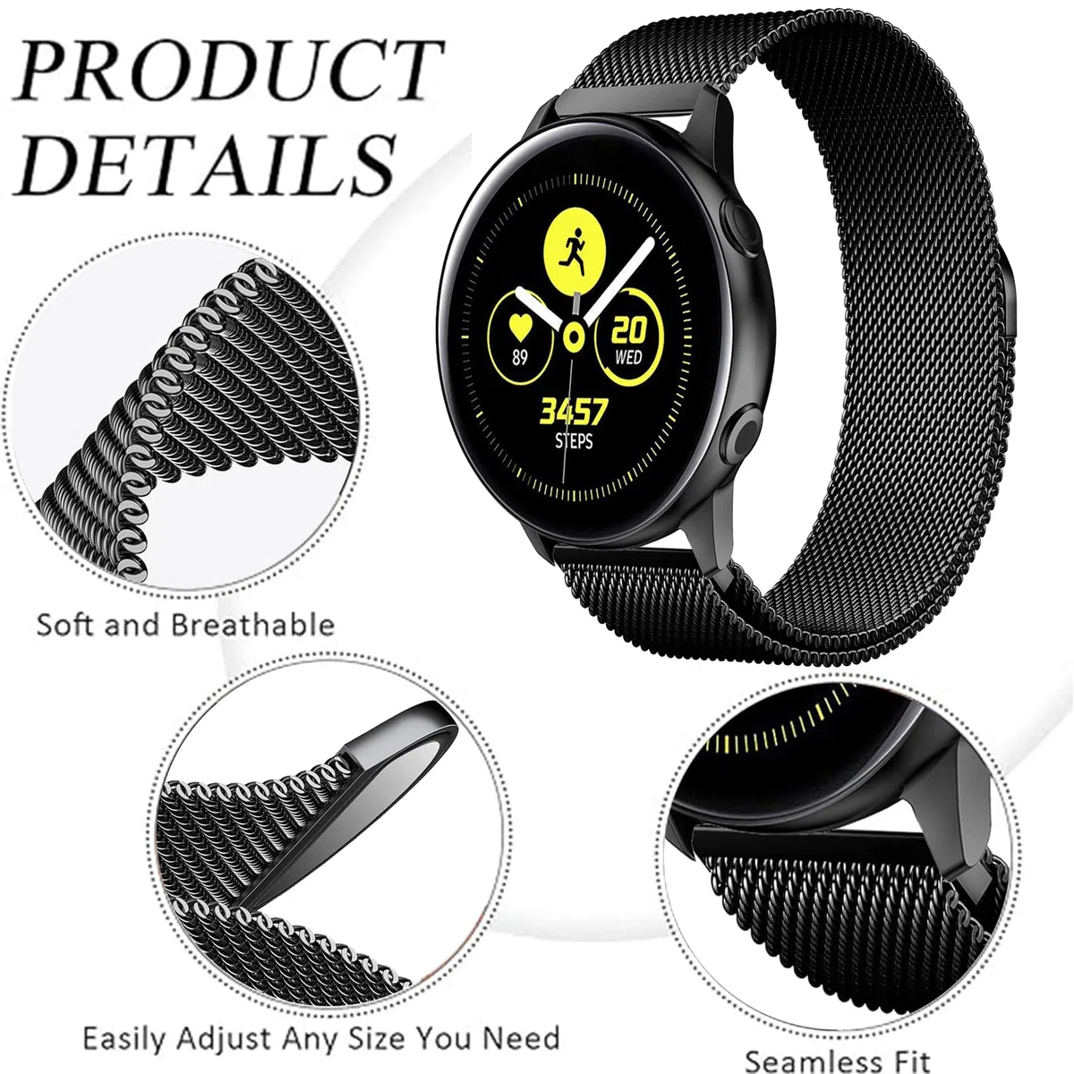 Magnetyczny pasek zamienny do zegarka Garmin Vivoactive 6/5/3, 20 mm, regulowany, metalowy, stal nierdzewna, do Garmin Vivomove 3 / Sport/Style/Luxe/Trend/HR, D2 Air X10/Bounce 2