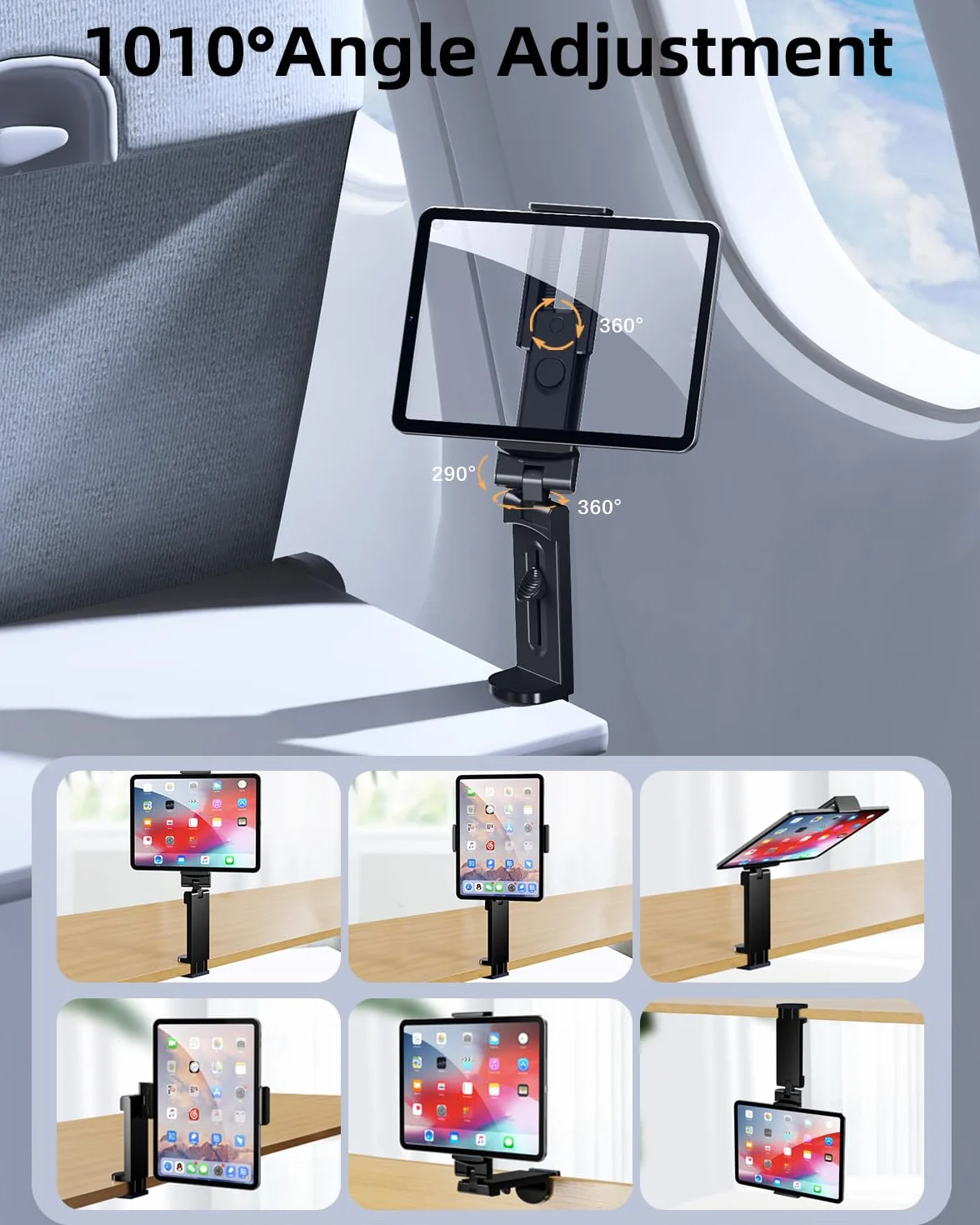 Podstawowy uchwyt na tablet Airplane do podróży, uniwersalny uchwyt na tablet bez użycia rąk, obracany o 360 stopni, podróżny niezbędny stojak na tablet na stół, do domu, kuchni, biura, na