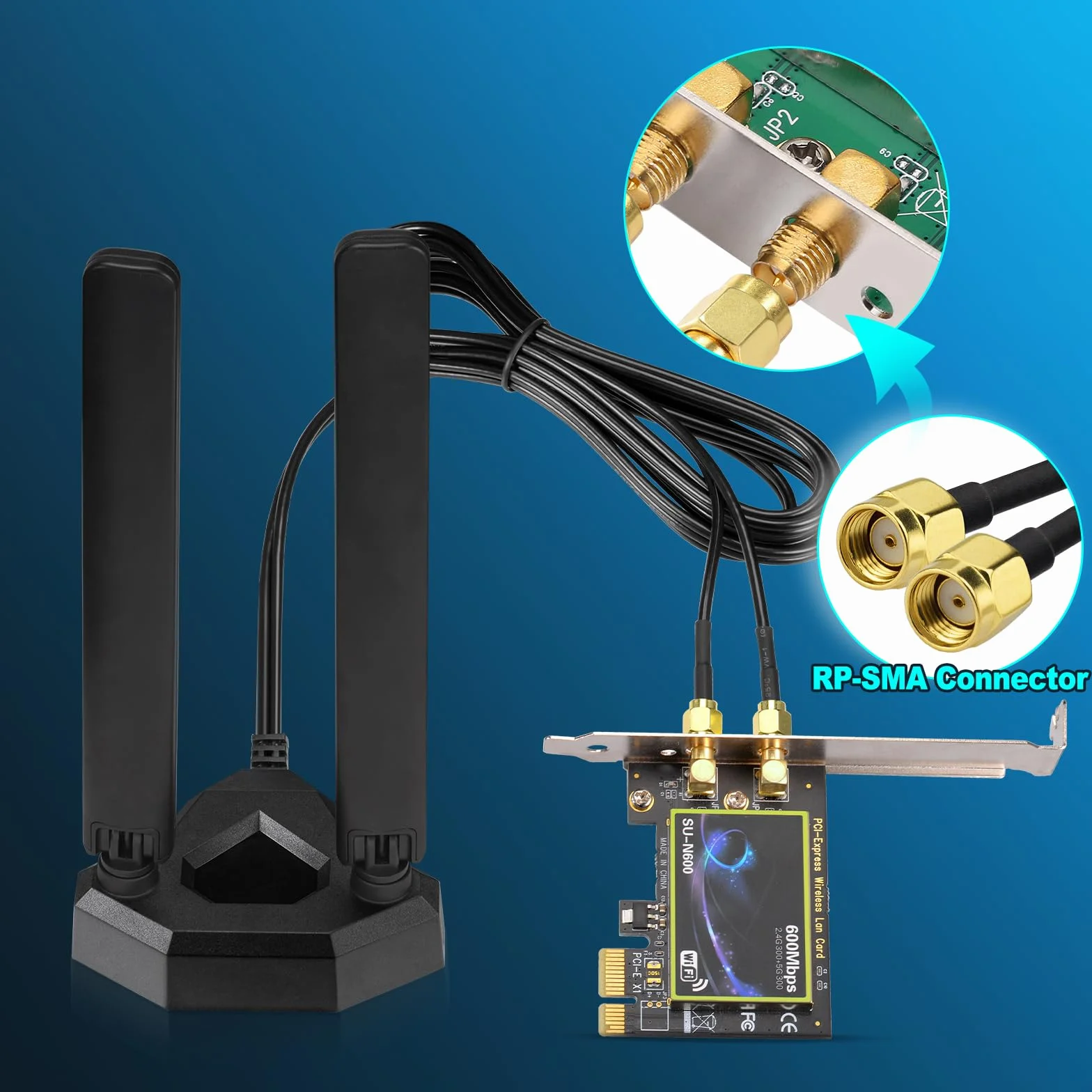 Eightwood Antena Tri-Band WiFi 6E 2,4 GHz 5,8 GHz 6 GHz RP-SMA magnetyczna 2 m