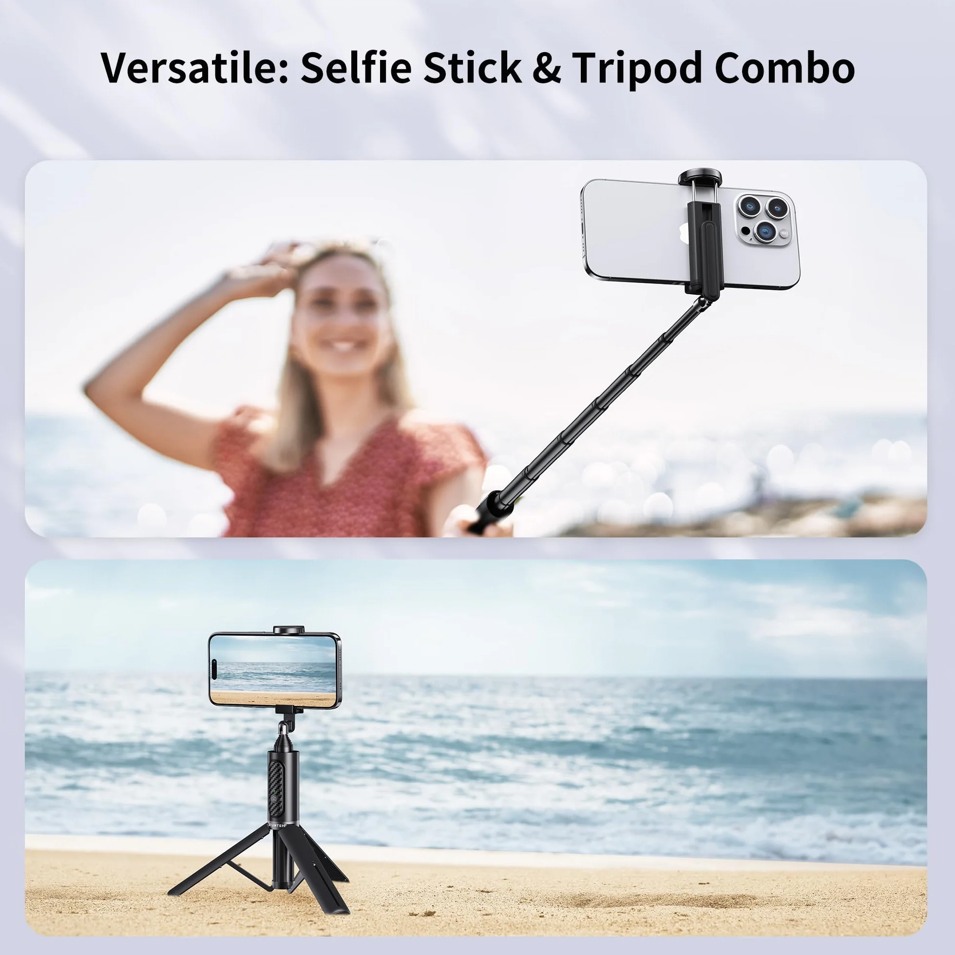ATUMTEK statyw i kijek do selfie Bluetooth, możliwość rozszerzenia, 3 w 1, z aluminium, z bezprzewodowym pilotem zdalnego sterowania, obracany o 360°, do iPhone 13 / 12 / 12 mini / 11 Pro / XS Max / XS / 8 / 7, smartfonów Samsung