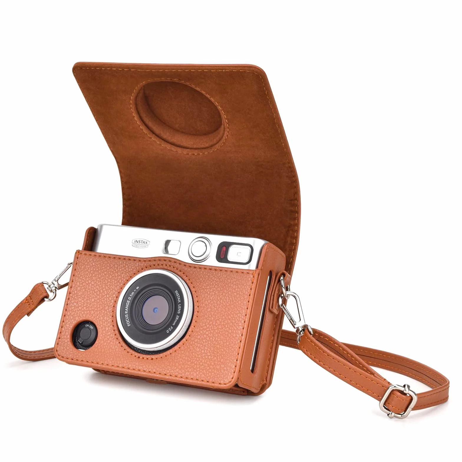Rieibi etui na aparat Fujifilm Instax Mini Evo, skórzany pokrowiec ochronny vintage, brązowy
