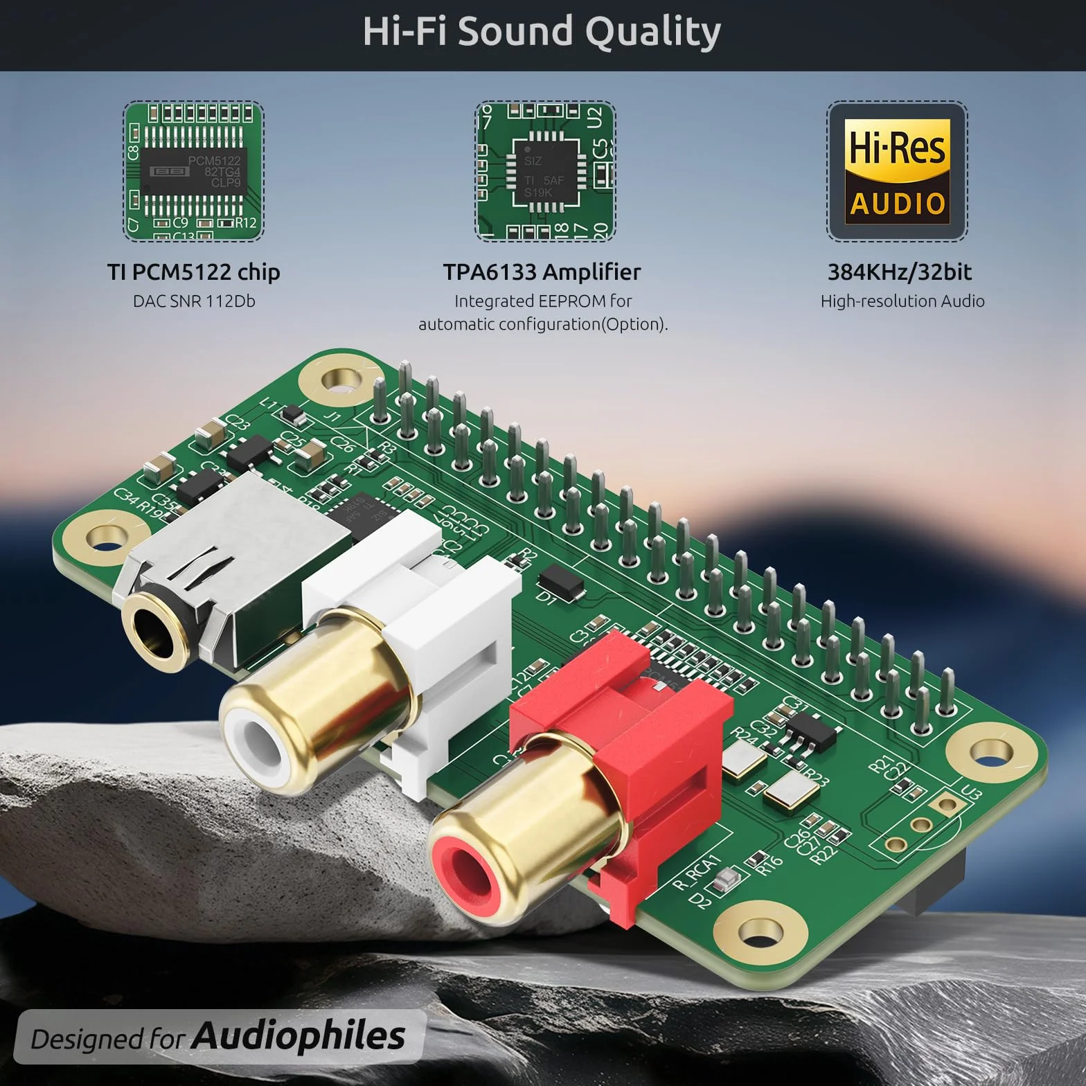 InnoMaker DAC Mini Hat Karta Dźwiękowa PCM5122 do Raspberry Pi 5/4/3B+/Zero 2W, Shield HiFi 384kHz/32bit z Wyjściem RCA i 3.5mm