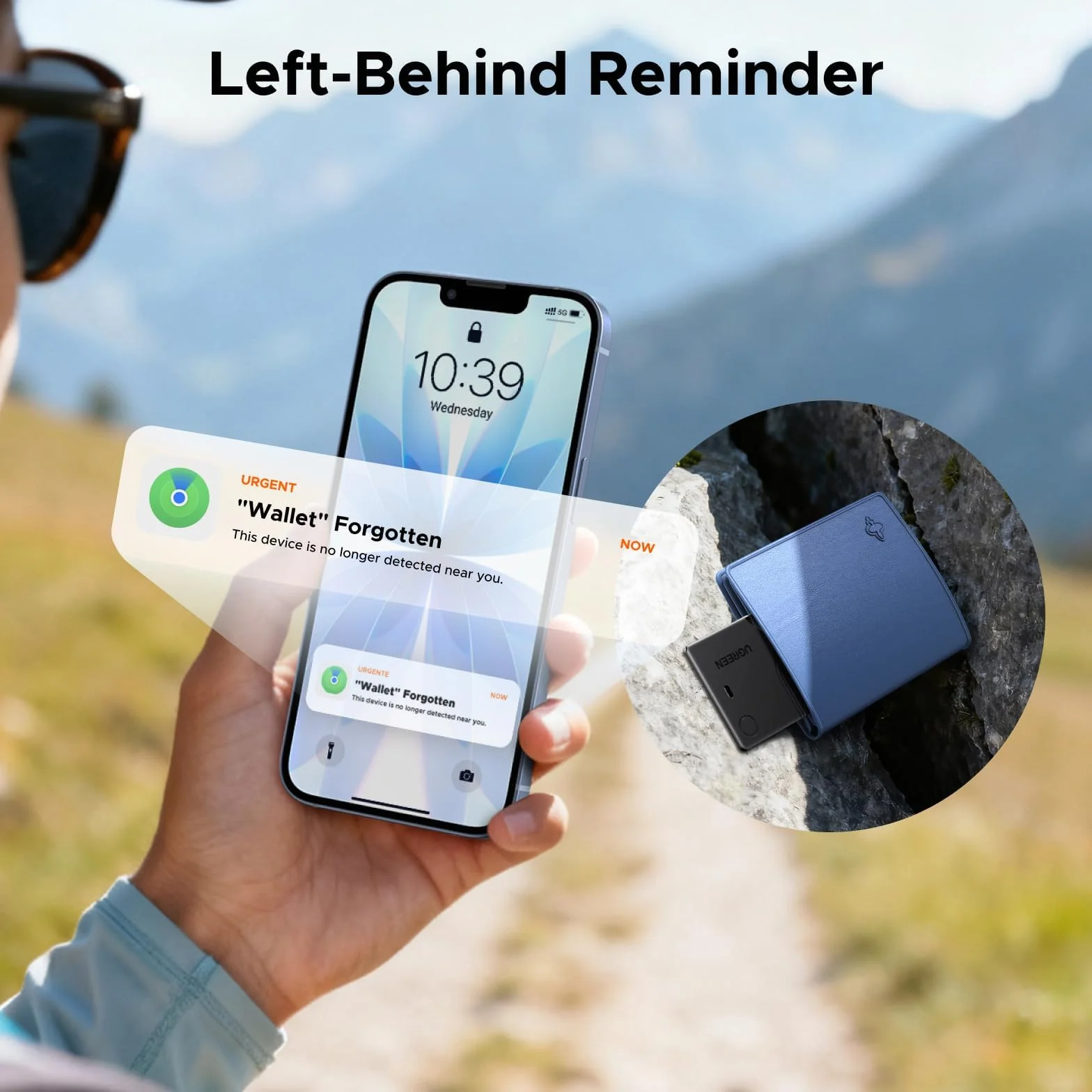 UGREEN FineTrack Slim lokalizator Bluetooth Apple Find My iOS, bateria 5-7 lat, sygnał 100 dB, do paszportów i portfeli