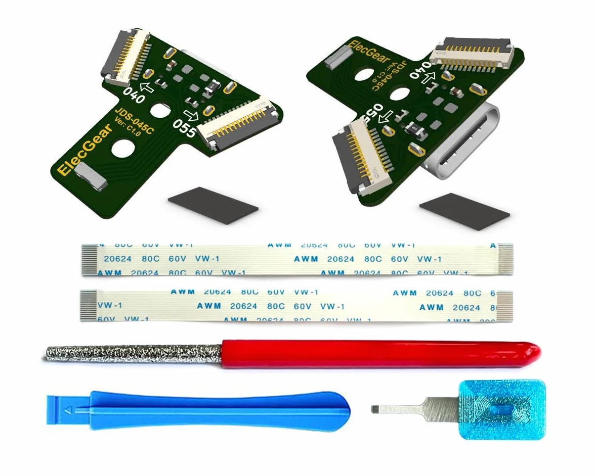 ElecGear 2x USB C Płytka PCB Portu ładowania Zamienna do PS4 Kontrolera 2. Gen, Uaktualnij DS4 z Adaptera Złącza Micro-USB do USB typu C dla JDS-040 i JDS-055
