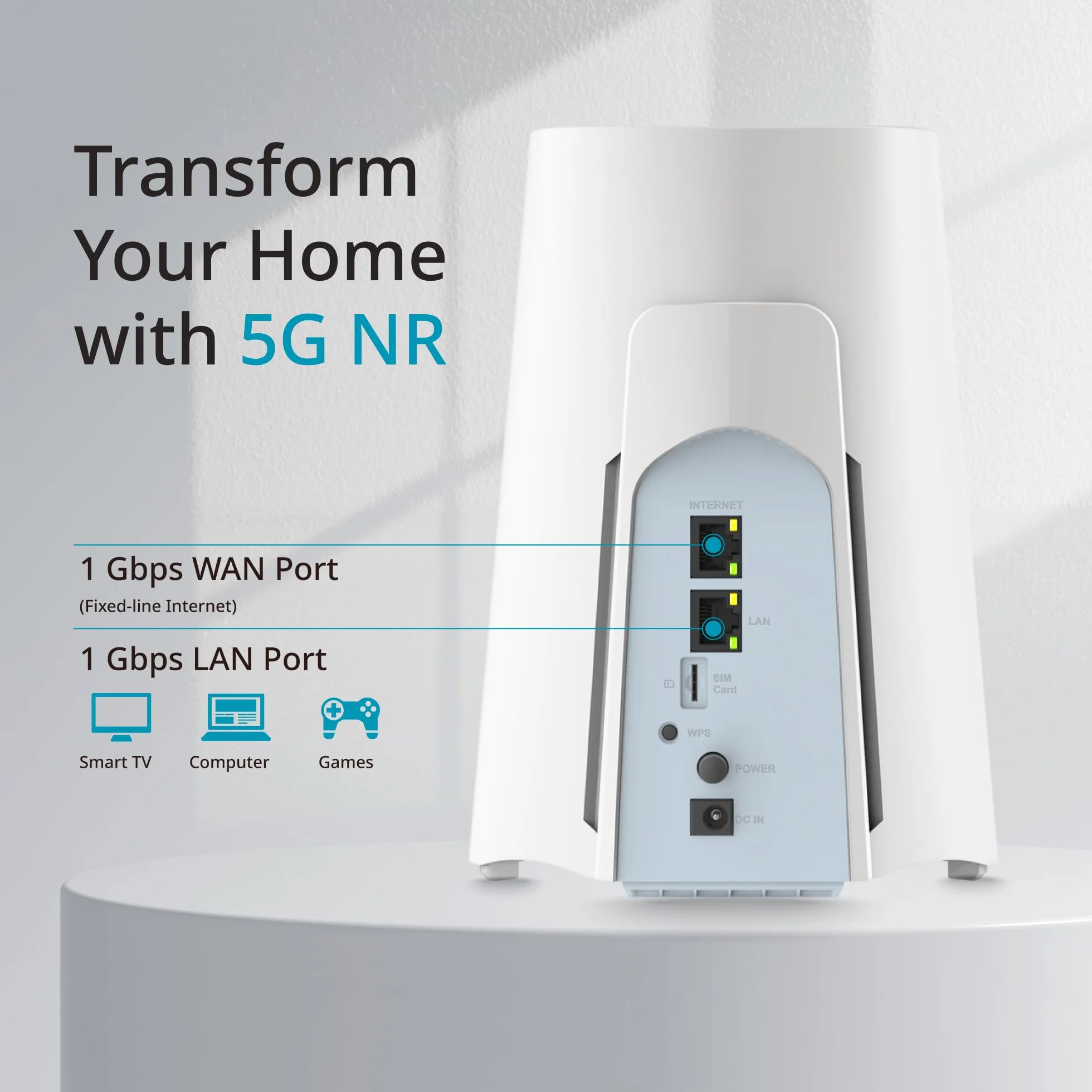 D-Link G530 6 5G NR AX3000 Wi-Fi Router z prędkością 5G do 2,6 Gb/s, Wi-Fi 6, porty WAN i Gigabit LAN, przełączanie WAN, WPA3, VPN, VLAN, odblokowany dla wszystkich sieci/operatorów.