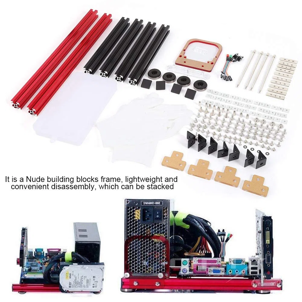 Obudowa komputera ATX Mini Tower, obudowa komputera PC DIY płyta główna M-ATX 4 * czarne wsporniki, 2 * czerwone wsporniki, 1 pudełko narzędzi, 1 pudełko śrub Obudowa komputera do gier
