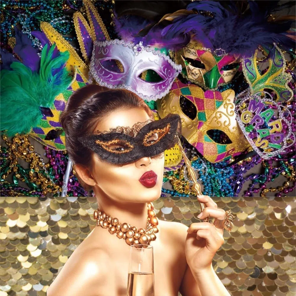 Kolorowa maska, tło, Mardi Gras, karnawał, maskarada, przebranie, studniówka, artykuły imprezowe, dekoracje, tło do fotografii, festiwalu, fiesty, przyjęcie urodzinowe, baner, rekwizyty, 4,5
