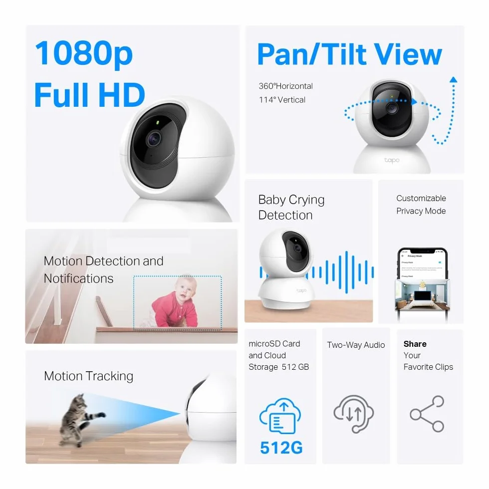 TP-Link Tapo C200C Obrotowa kamera Wi-Fi 1080p do monitoringu domowego z trybem nocnym i detekcją ruchu