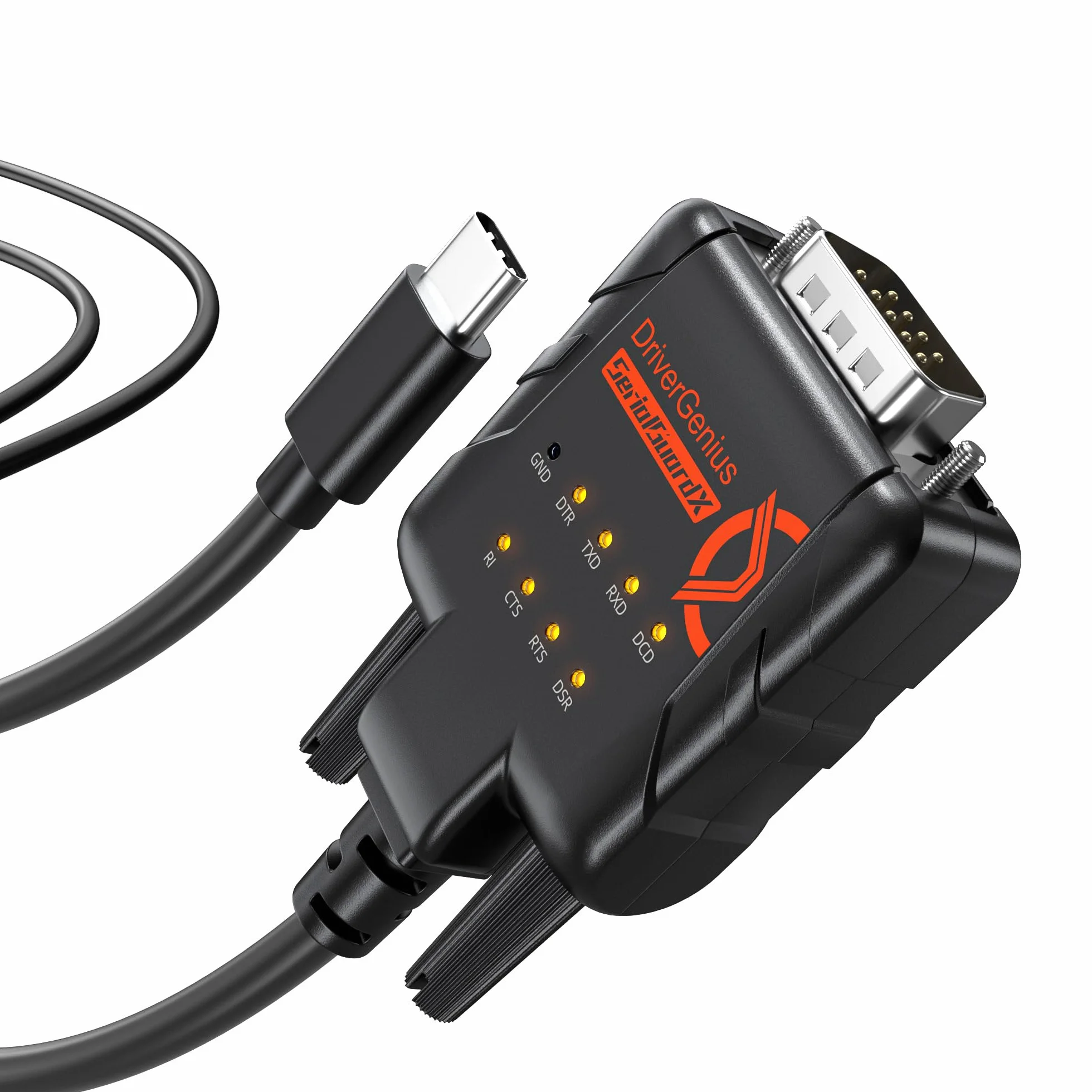 DriverGenius SerialGuardX Series | Adapter USB do RS232 FTDI Szeregowego, 9 Diod LED Monitorujących Dane - Kompatybilny z Windows 11/macOS 15/Linux, dla inżynierów i techników (RS232-ESD9C)