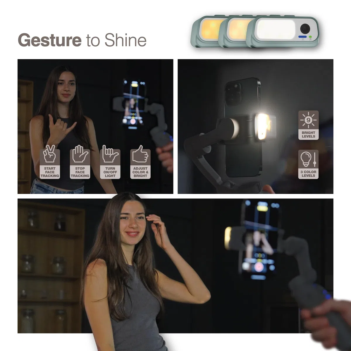 PORTENTUM 7 Pro Stabilizator smartfona z autonomicznym modułem sztucznej inteligencji - składany 3-osiowy uchwyt ze statywem - stabilizator iPhone i Android - opcjonalna aplikacja - TikTok vlog
