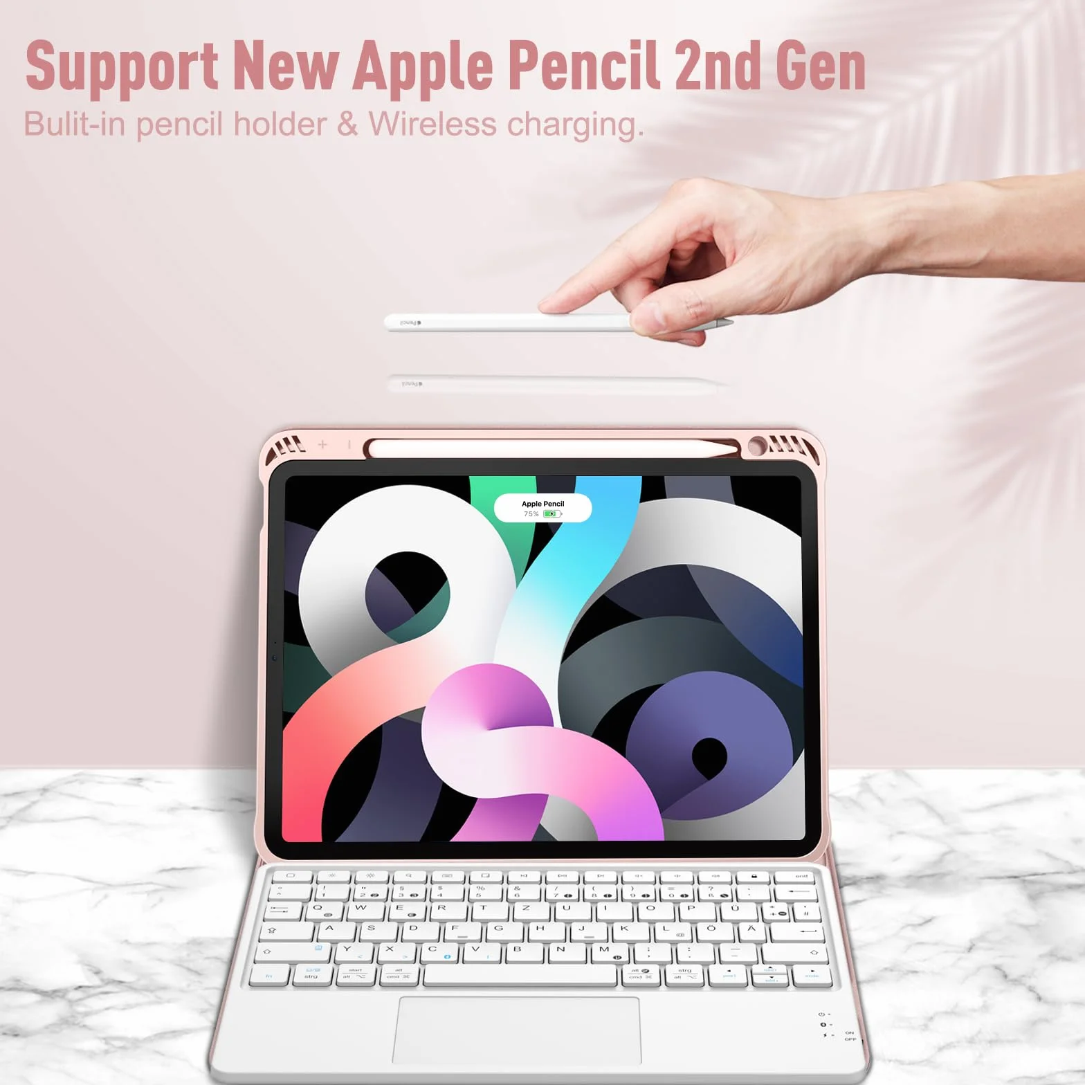 Fintie Etui na klawiaturę do iPad Air 6 11 cali 2024 z touchpadem, magnetyczna, różowe