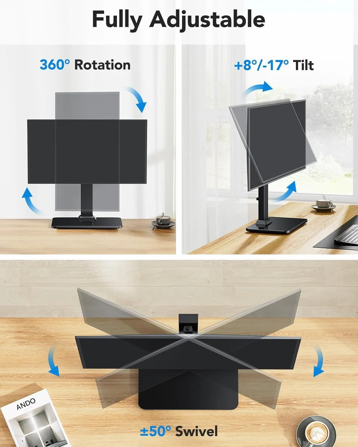HUANUO Stojak na monitor VESA 20.0 kg 13″-34″ 5 opcji wysokości obrotowy 360° 75x75/100x100 mm