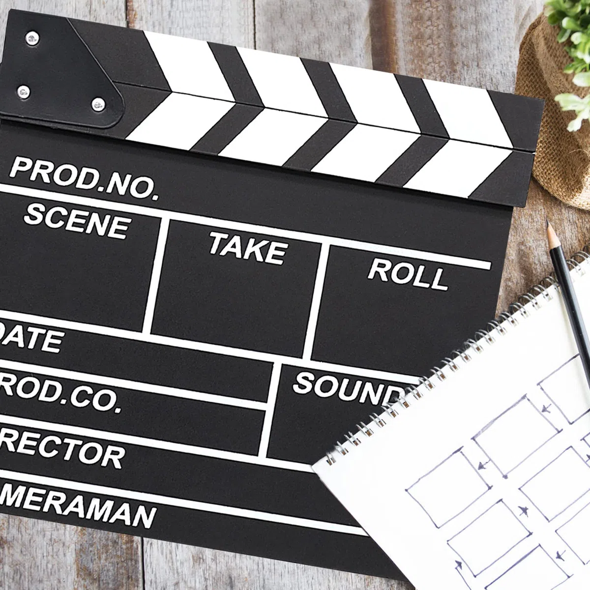Drewniany reżyser znak akcji rekwizyt film plastikowy klapek tablica reżyserska tablica filmowa cięcie scena akcji łupek
