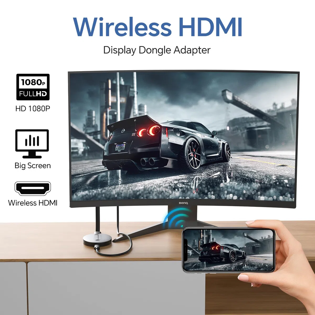 Bezprzewodowy adapter wyświetlacza HDMI – Miracast Dongle, DLNA, AirPlay, przesyłanie strumieniowe wideo/audio z laptopa, komputera, smartfona do telewizora HD, projektora, monitora