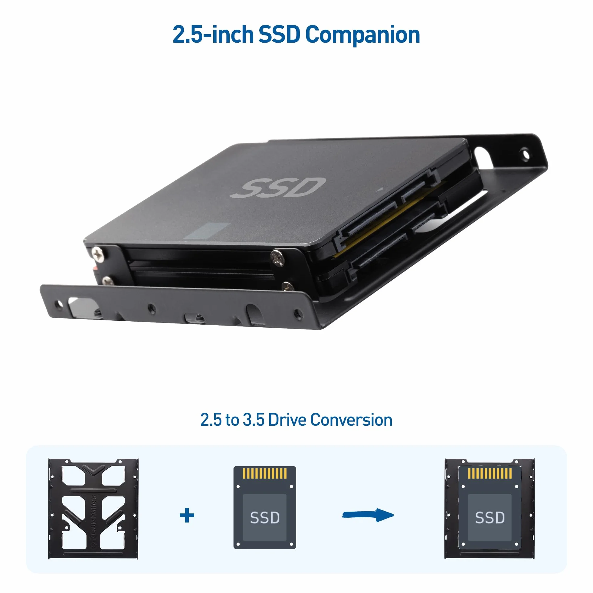 Cable Matters Zestaw 2 ramek montażowych SSD 2.5 na 3.5 dual (adapter SSD 2,5 na 3,5) All-in-One Kit w kolorze czarnym – zestaw zawiera uchwyt, śruby, kabel i śrubokręt