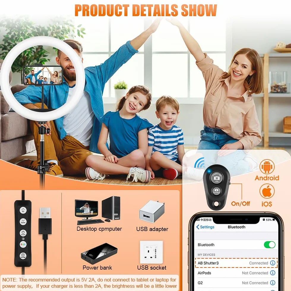 11.5'' Światło pierścieniowe ze stojakiem na statyw, uchwyt na telefon, GerTong LED Professional Selfie Circle Ringlight, podłogowa/biurko USB Halo Lampa z pilotem do makijażu YouTube