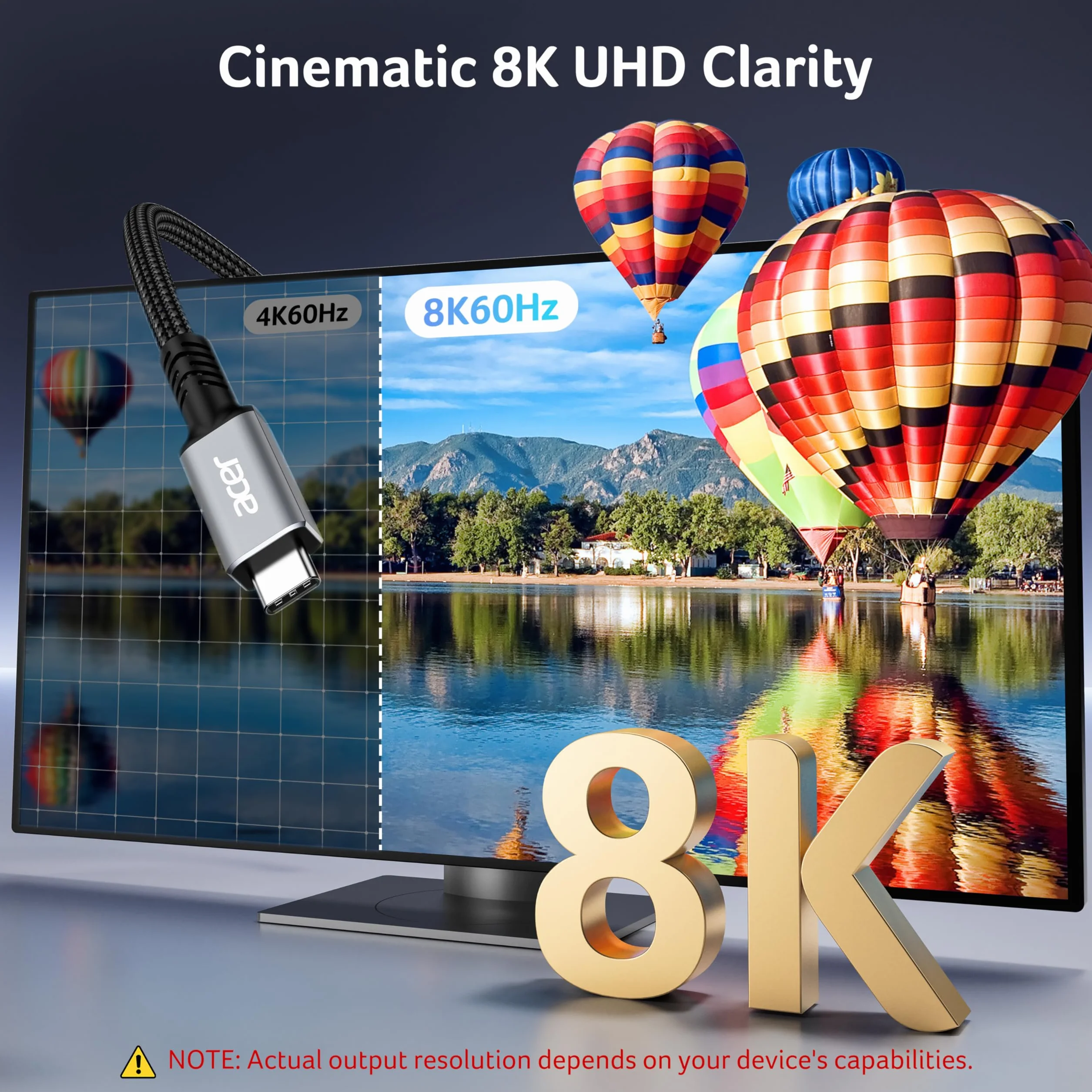 Acer Kabel USB 4, 1m pleciony kabel USB-C 8K@60Hz do wyświetlacza, Przewód USB-C 40Gbps, Szybkie ładowanie 240W, Thunderbolt 4/3, Kompatybilny z TB4, Do iPhone'a 16, Macbooka, iPada, dysku SSD, itp.