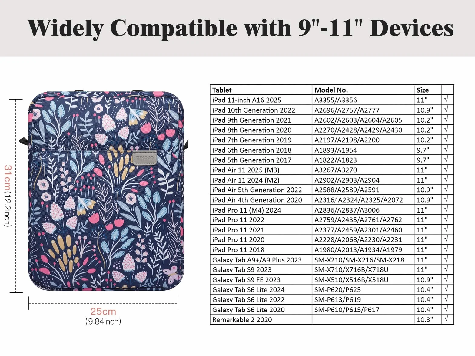 TiMOVO 9-11 Inch Tablet Sleeve Bag with Shoulder Strap for iPad 11-inch A16 2025, iPad 10th Gen 10.9"