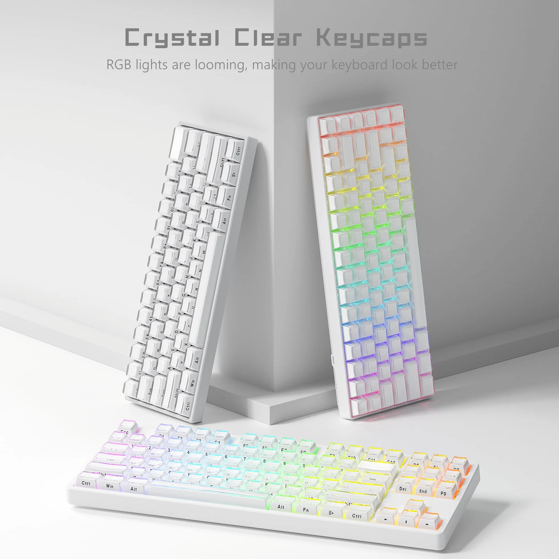 Womier Crystal Jelly 60, 65, 75, 100%, klawisze do klawiatury mechanicznej, nadruk boczny, urocze klawisze profilu OEM, Cherry Gateron MX 113%, biały