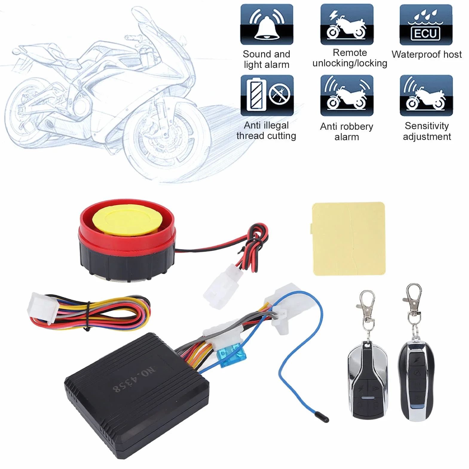 Motocyklowy system alarmowy 12V wodoodporny uniwersalny antykradzieżowy