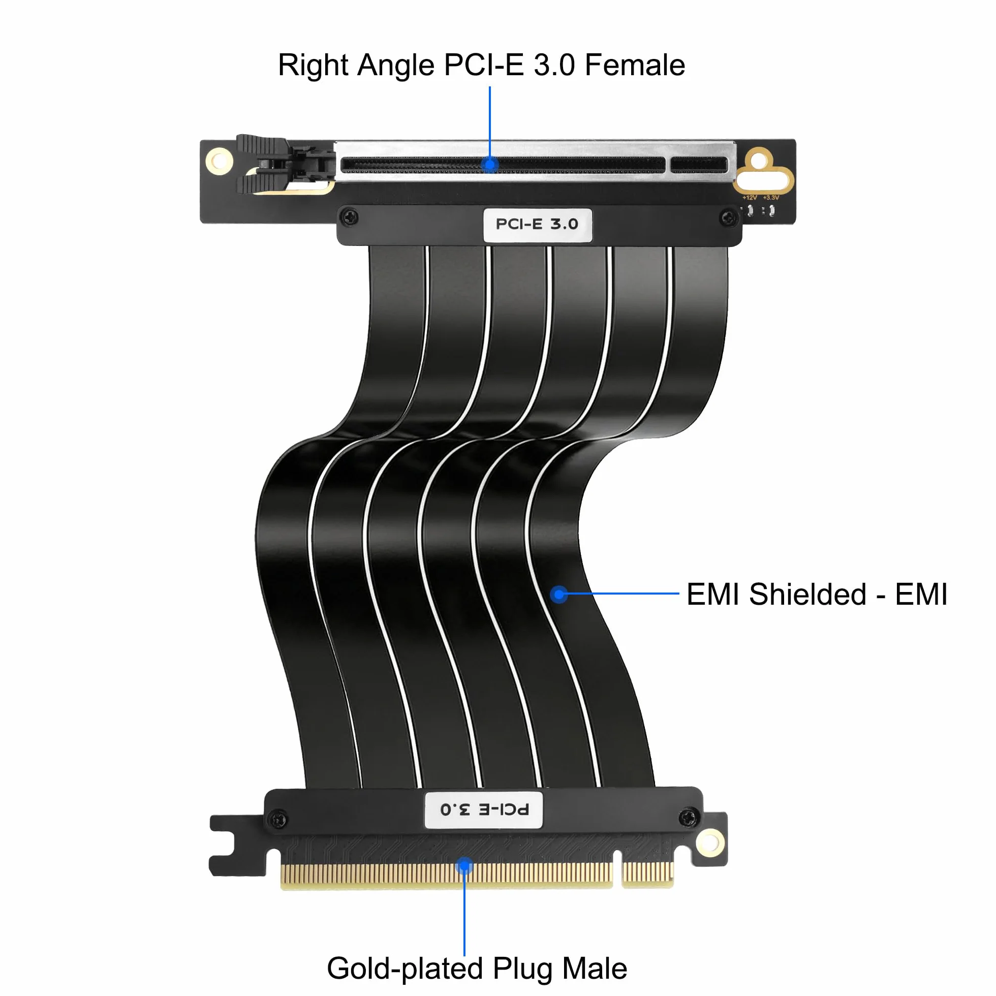 XMSJSIY PCI-E 3.0 16x Riser Kabel Przedłużacz karty ekranowej ekranizowana karta wysokoprędkowa montaż pionowy PCIe 3.0 16x złącze do gniazda pod kątem 90 stopni karta graficzna Wsparcie RTX3060