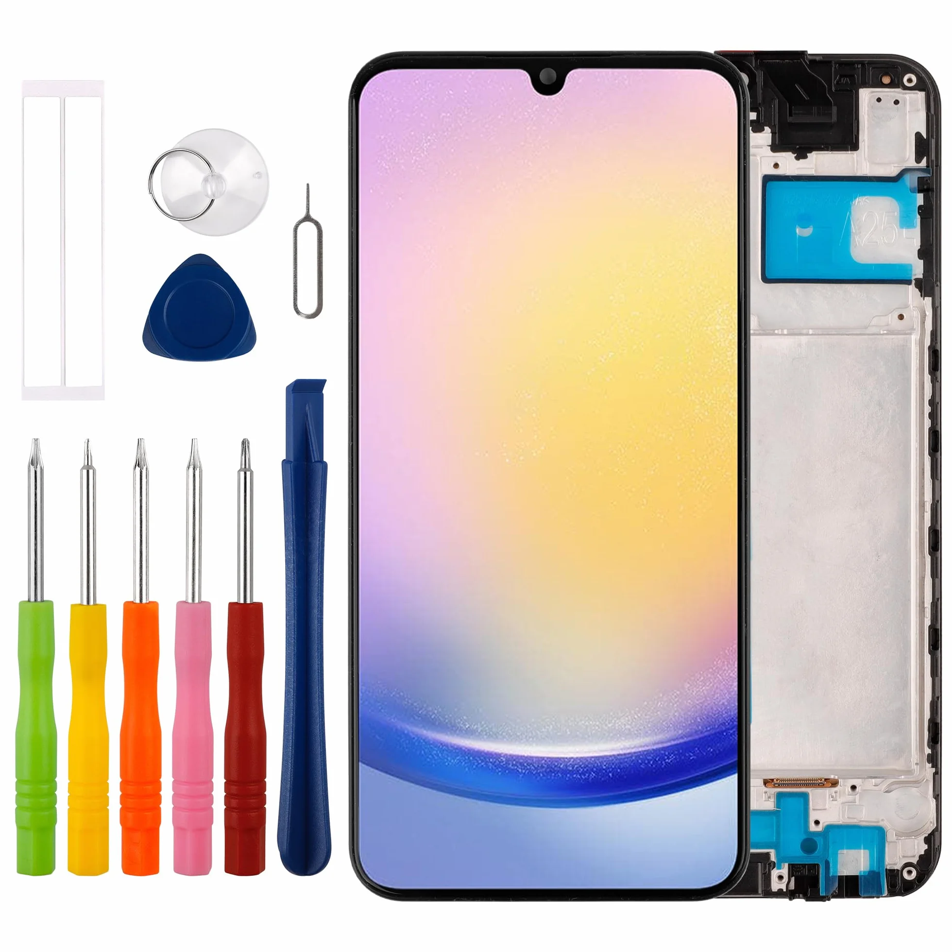 Duotipa Wyświetlacz TFT 6,5" kompatybilny z Samsung Galaxy A25 SM-A256E (czarny z ramką), wyświetlacz LCD, ekran dotykowy, digitizer montaż z zestawem narzędzi naprawczych