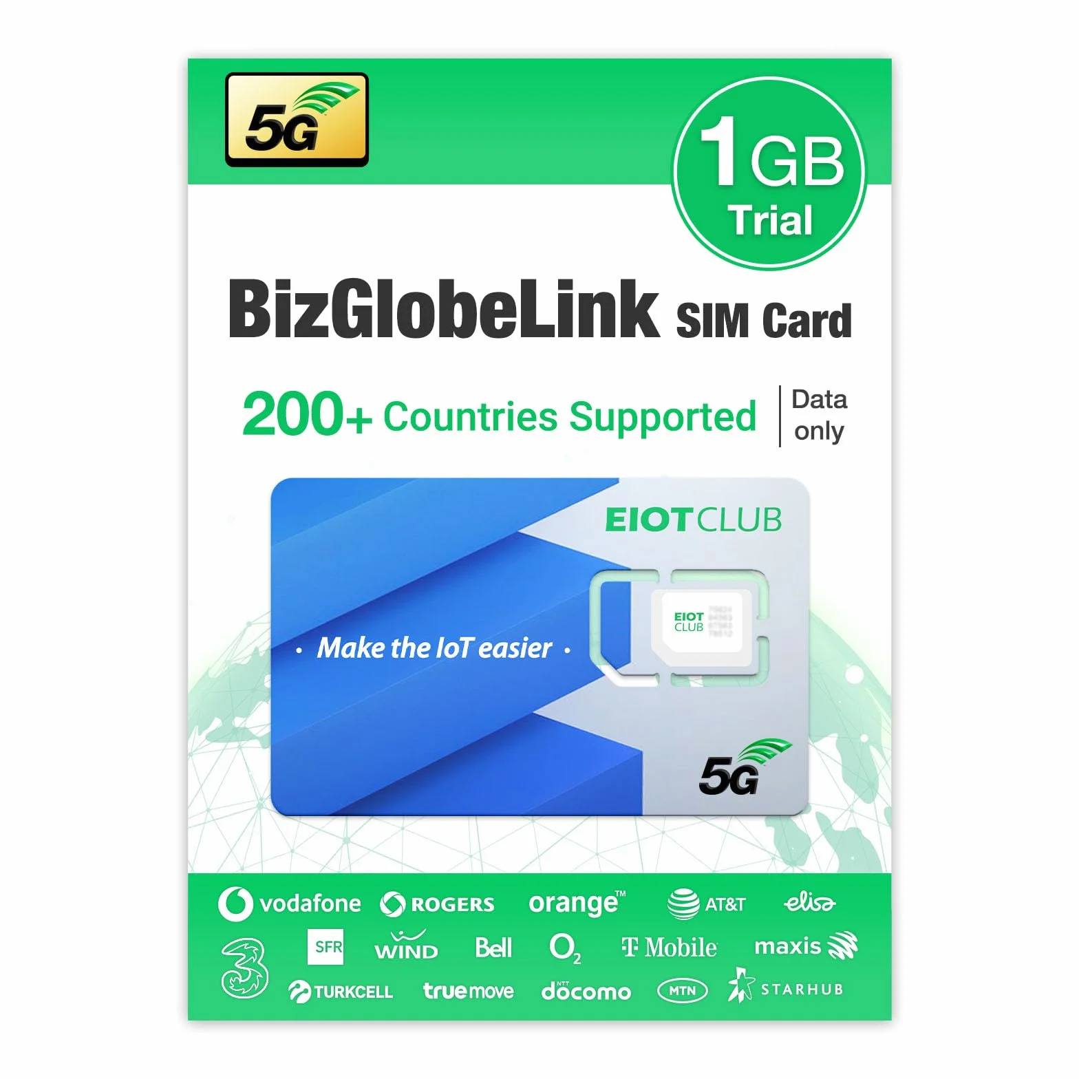 EIOTCLUB Karta SIM Prepaid do podróży, BizGlobeLink do transmisji danych, międzynarodowe dane w 200 krajach, 5G/4G LTE, bez umowy, ponowne napełnienie