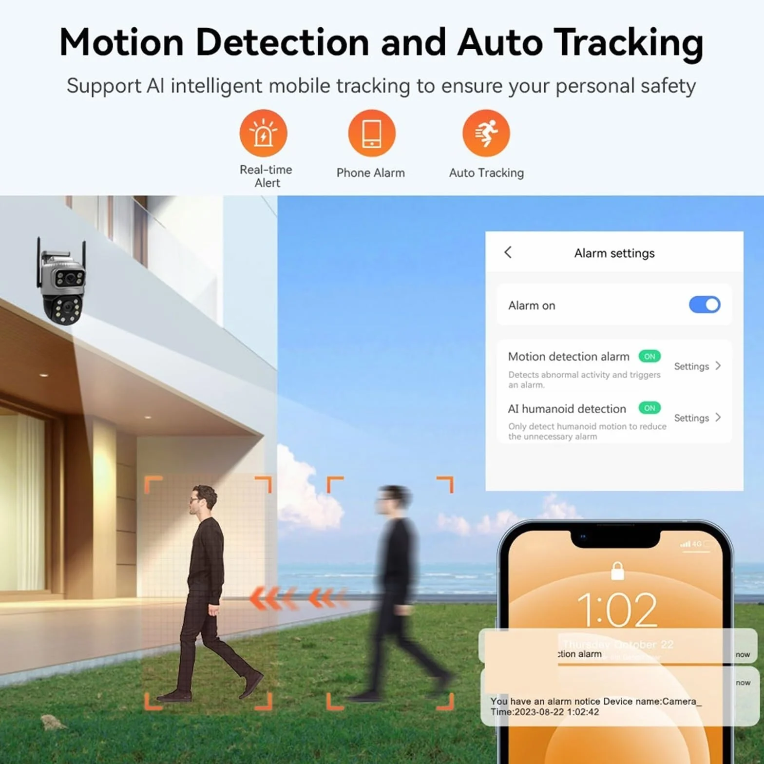 Kamera IP 4G z podwójnym obiektywem, 4 MP, 4K, wodoodporna, do monitoringu zewnętrznego, inteligentny dom, noktowizor, ochrona CCTV(WIFI Cam 128G Card)