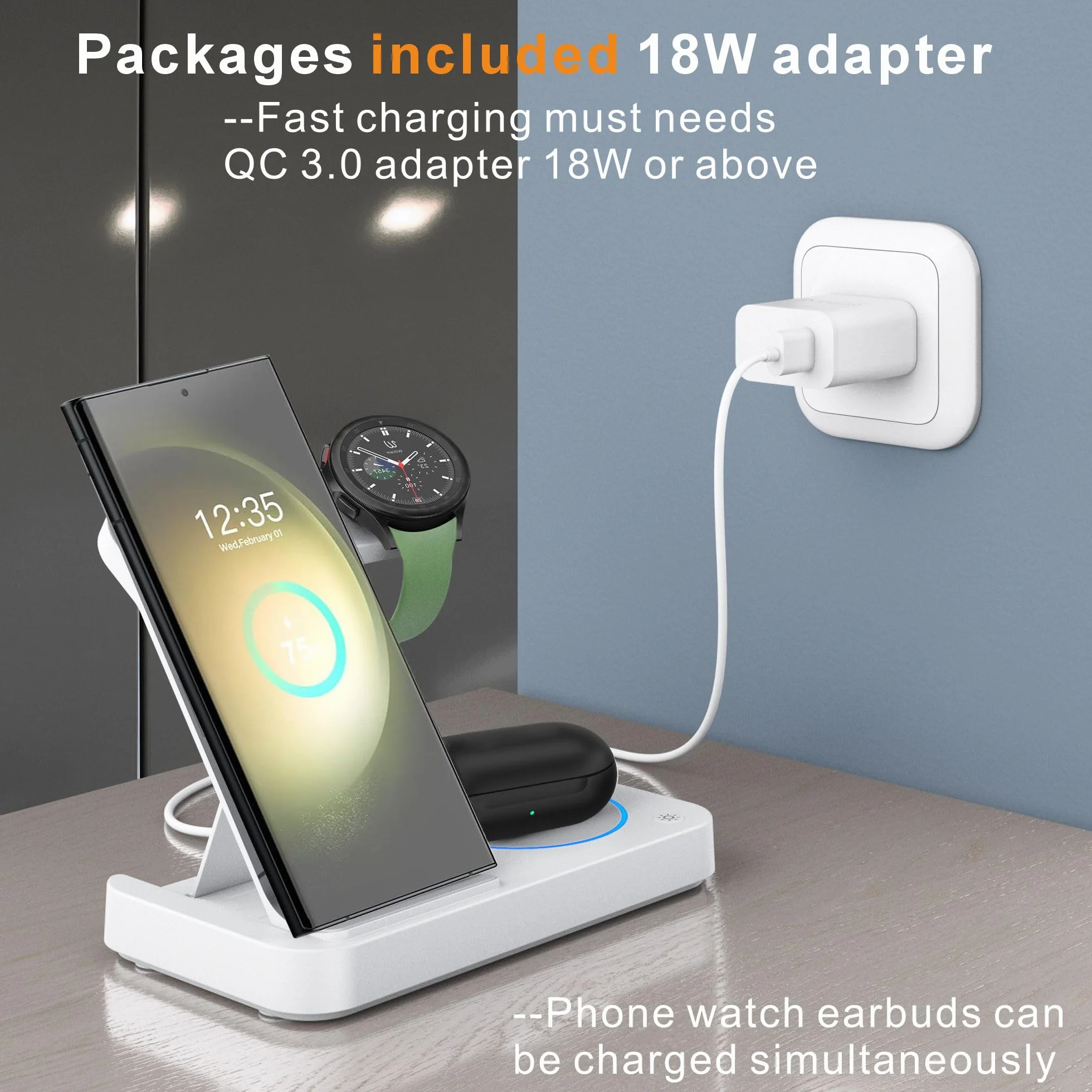 Bezprzewodowa stacja ładująca 3 w 1 do Samsung Galaxy S25 S24 Ultra S23 S22 Note 20 Z Fold 7/6 Watch 8 7 6 5 Buds czarna