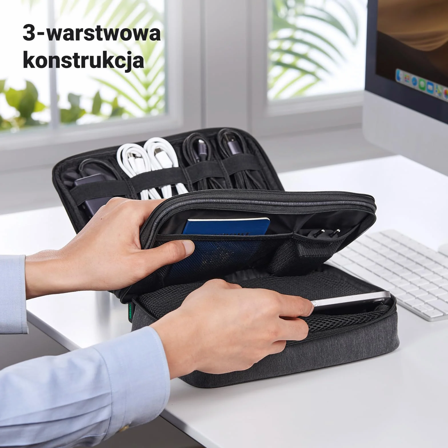 UGREEN Torba na elektronikę Organizer podróżny 3-warstwowa na kable, ładowarkę, powerbank, tablet