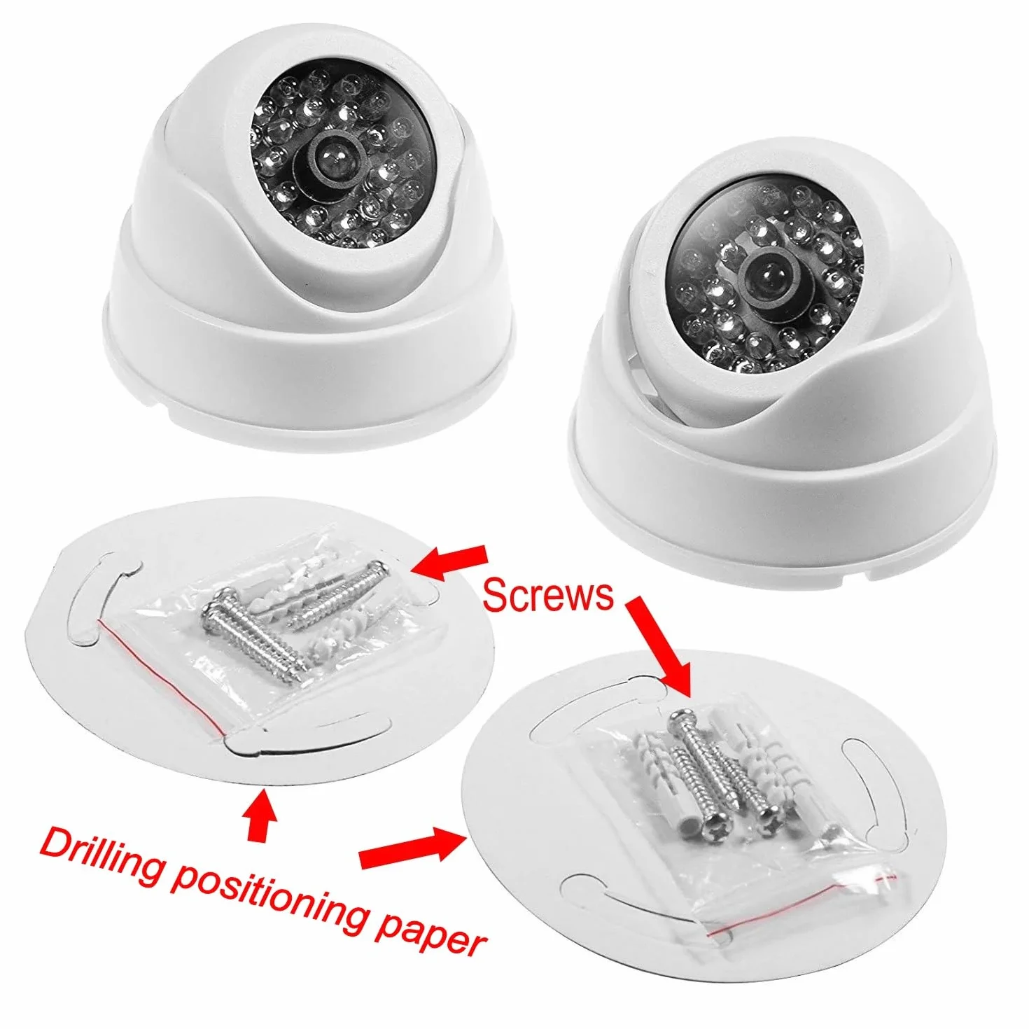 JZK 2 Dummy Fake Surveillance Security CCTV kamera kopułkowa z migającą diodą LED, prawdziwa imitacja dla bezpieczeństwa domowego, biała