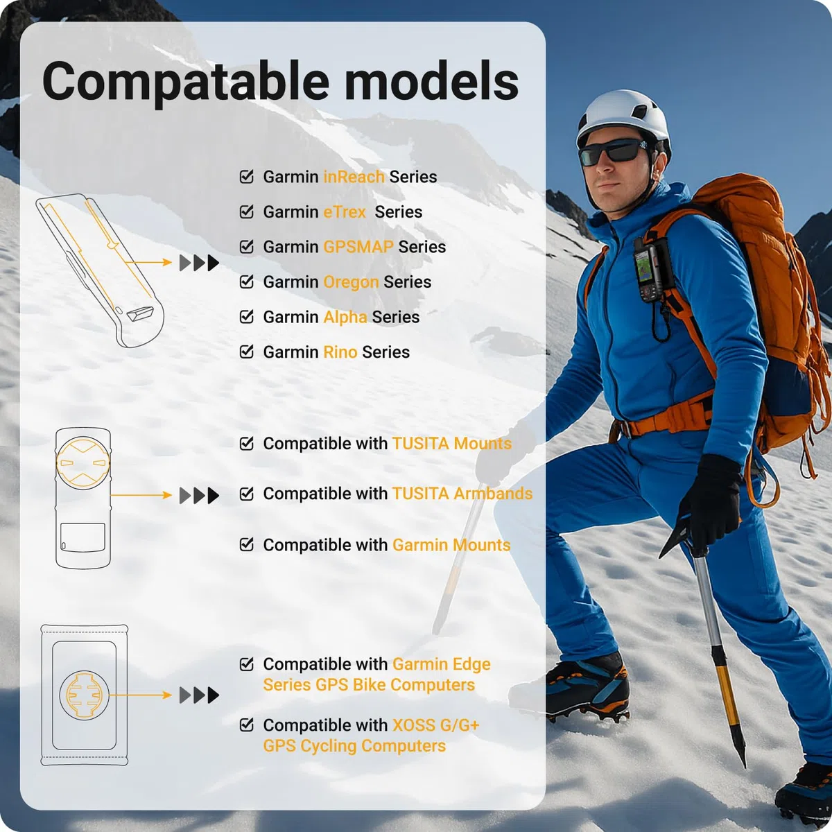 TUSITA Linka Zabezpieczająca do Plecaka Akcesori Kompatybilny z Garmin Handheld GPS Urządzeniami - Uchwyt na Pasek na Ramię z Ochraniacz na Ramię - Uchwyt na Pasek System Mocowania
