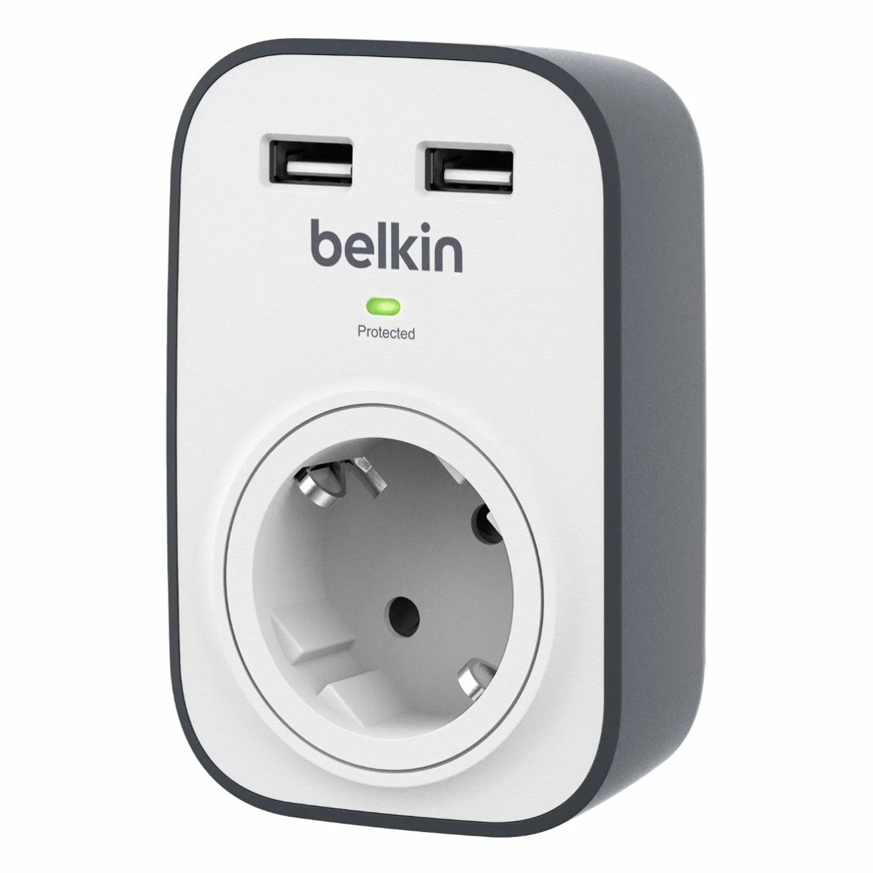 Belkin Surgecube Gniazdo Przeciwprzepięciowe 2 złącza USB Biały Szary