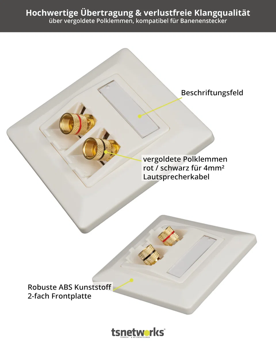 Głośnik Keystone Module czerwony/czarny z pokrywą 80 x 80 mm - 1 szt. w zestawie - zacisk biegunowy LS z zaciskiem śrubowym pozłacany, kompatybilny z wtyczką bananową