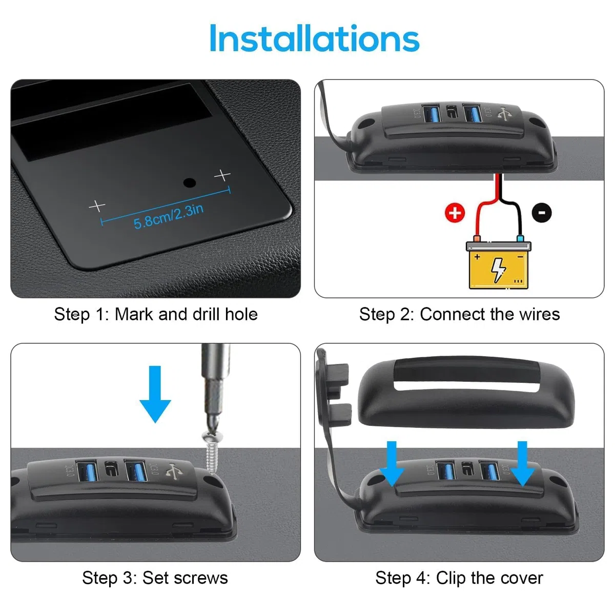 Linkstyle Gniazdo Ładowarki Samochodowej USB, Podwójne Gniazdo USB QC3.0 typu A i PD3.0 typu C do Samochodu Trucka 12V/24V, 2szt