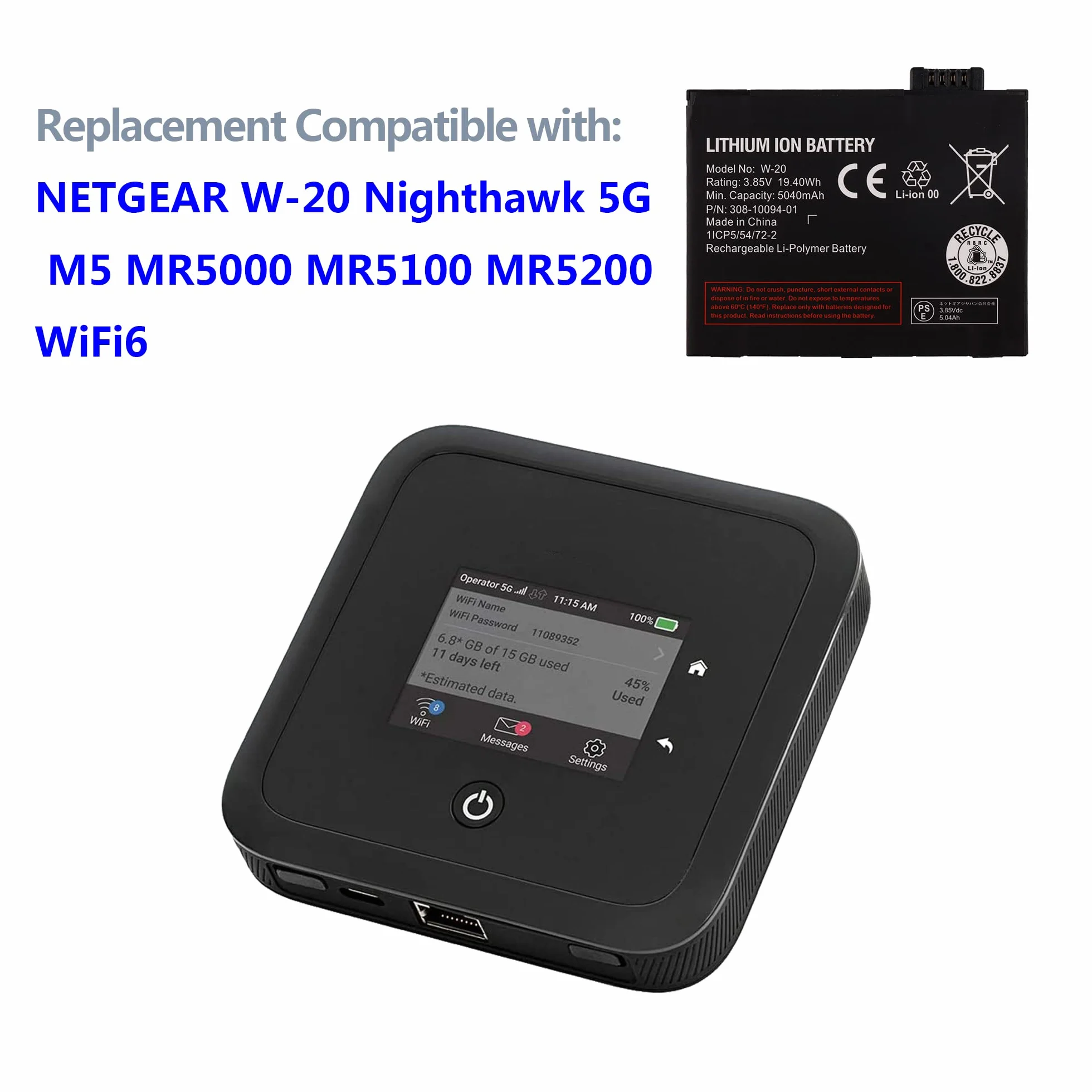 Akumulator W-20 kompatybilny z routerem mobilnym Netgear MHBTRM5 MR5200 Nighthawk 5G M5 MR5000 MR5100 WiFi6 MHBTRM5-10000S