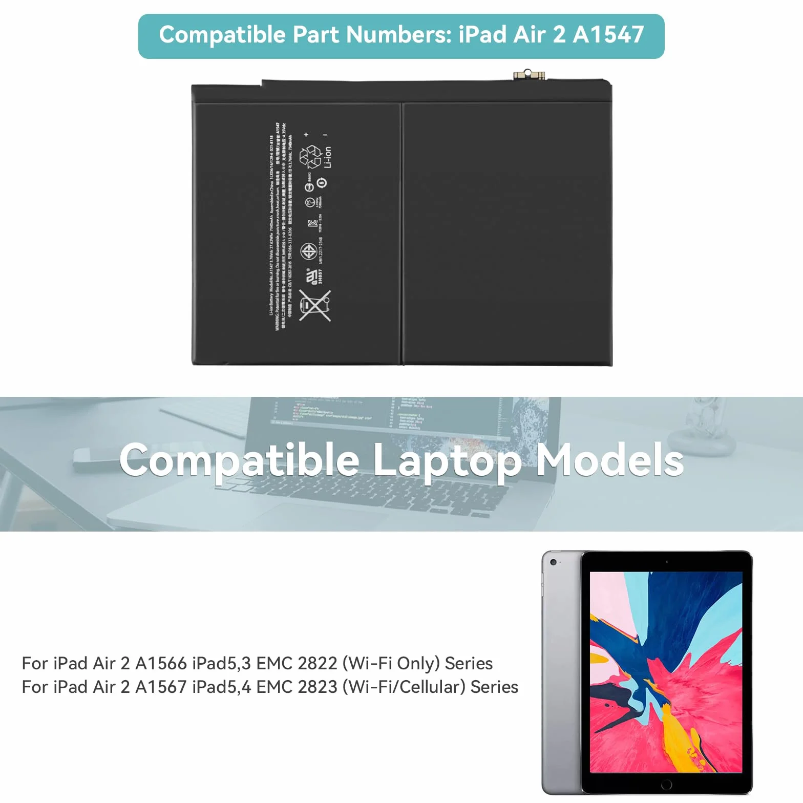 K KYUER A1547 Tablet Battery Compatible with iPad Air 2 A1566 A1567