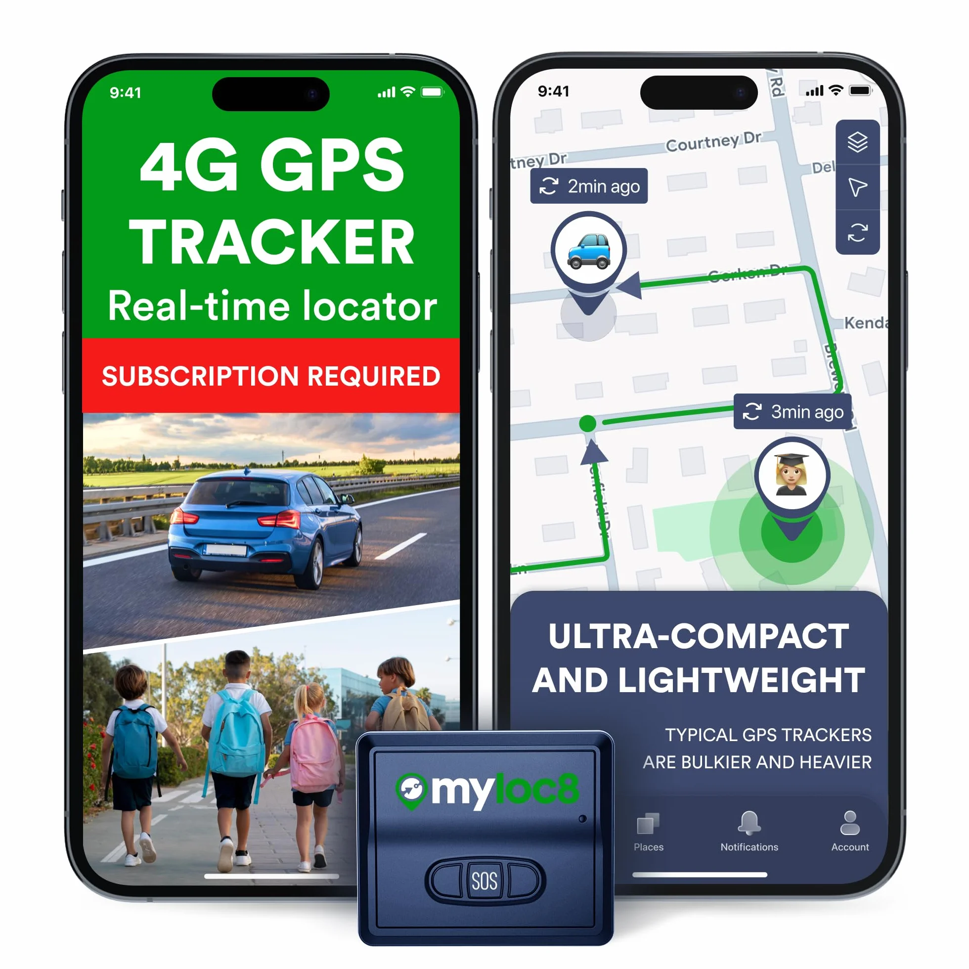 Myloc8 - Uniwersalny tracker GPS do pojazdów, dzieci i bagażu, samochód GPS tracker 4G LTE, aktualizacje w czasie rzeczywistym dla ciężarówek, przyczep, rowerów, ukrytych z