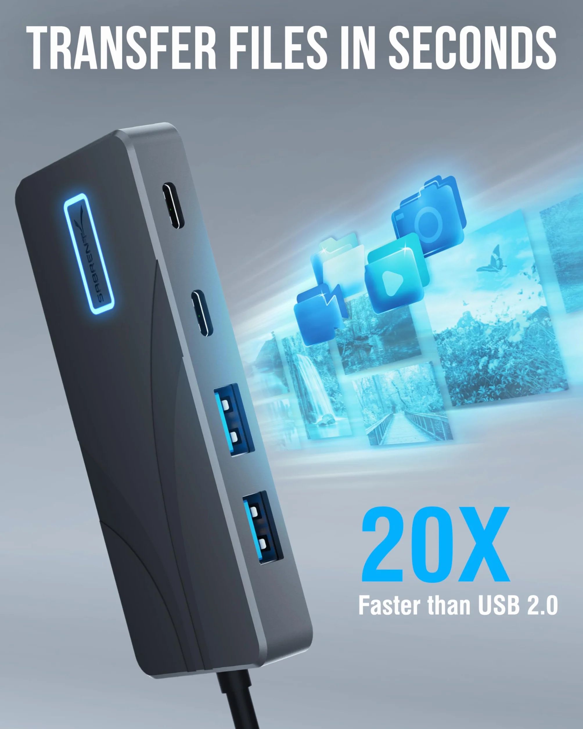 SABRENT 5-portowy hub USB typu C z portami USB 3.2 10 Gb/s, wyjście HDMI 4K, zasilanie 80 W, 2 x USB-A, 2 x USB-C, przenośna stacja dokująca do laptopów, tabletów, smartfonów, obsługa HDR/HDCP