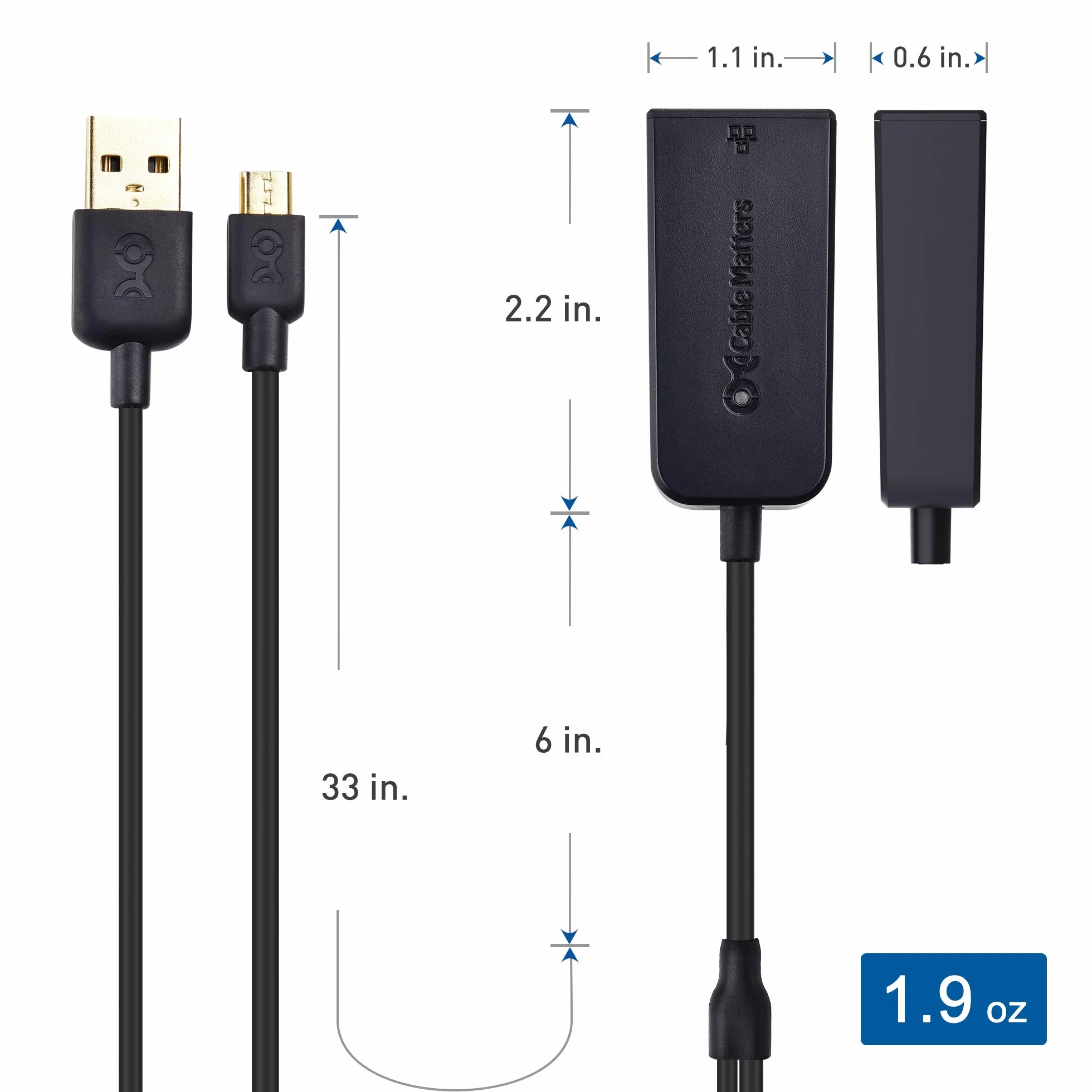 Cable Matters Adapter Micro USB do Ethernet do 480 Mb/s dla urządzeń do transmisji strumieniowej, w tym Chromecast, Google Home Mini i nie tylko - niezgodny z urządzeniem Roku
