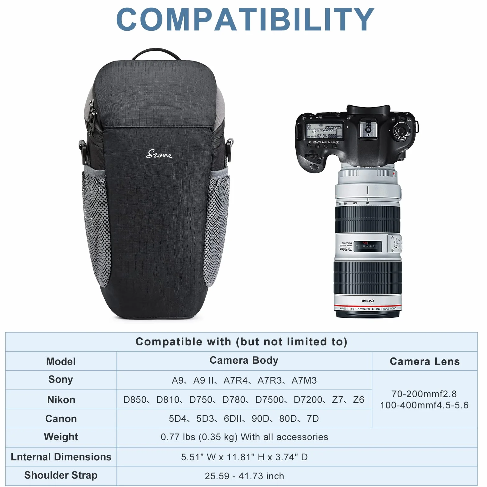 S-ZONE Torba na aparat DSLR wodoodporna kompatybilna Nikon Canon Sony Czarny
