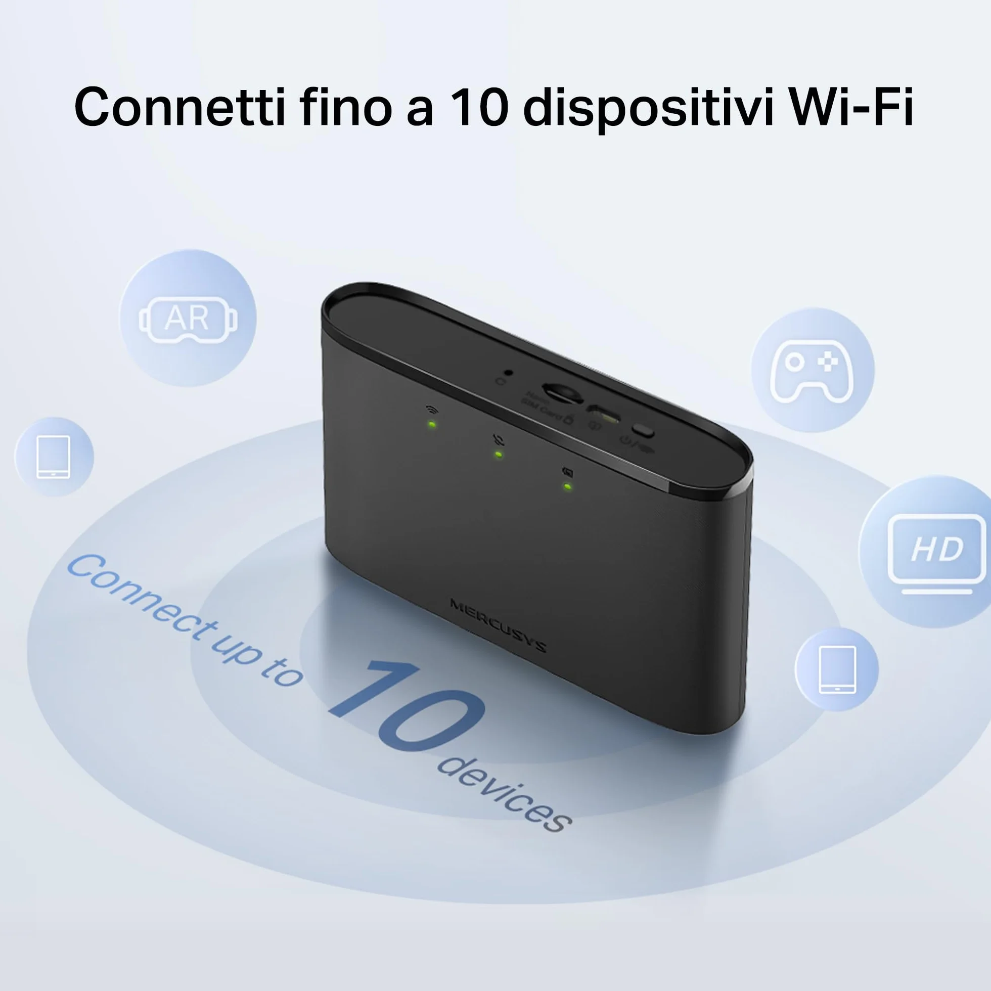 Mercusys MT110 | Mobilny Hotspot Wi-Fi 4G LTE | Pobieranie do 150 Mb/s | Bateria 2200 mAh na 10 godzin | Obsługuje do 10 urządzeń | Plug & Play z kartą SIM | Wi-Fi 2,4 GHz