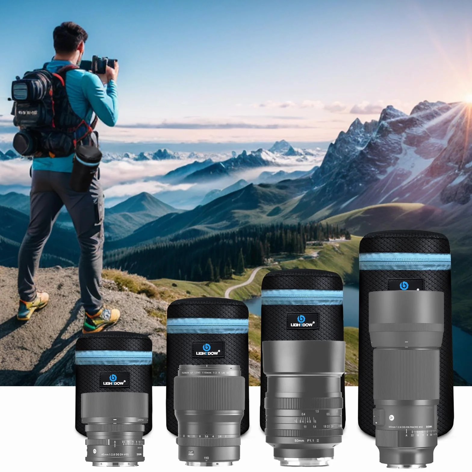 Lightdow Zestaw 4 rozmiarów etui na obiektyw aparatu kompatybilne z Sony Canon Nikon Pentax Olympus Panasonic DSLR