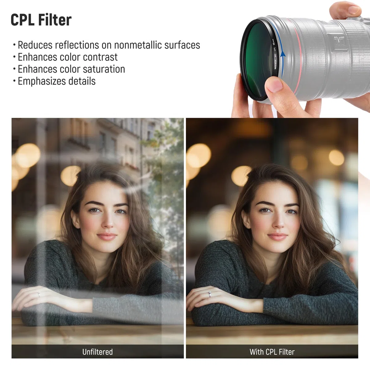 NEEWER Zestaw filtrów UV CPL ND 95 mm z twardą obudową do przechowywania, wielowarstwowe szkło optyczne i rama ze stopu aluminium, polaryzacja kołowa UV (CPL) + filtr o neutralnej gęstości (ND4) do