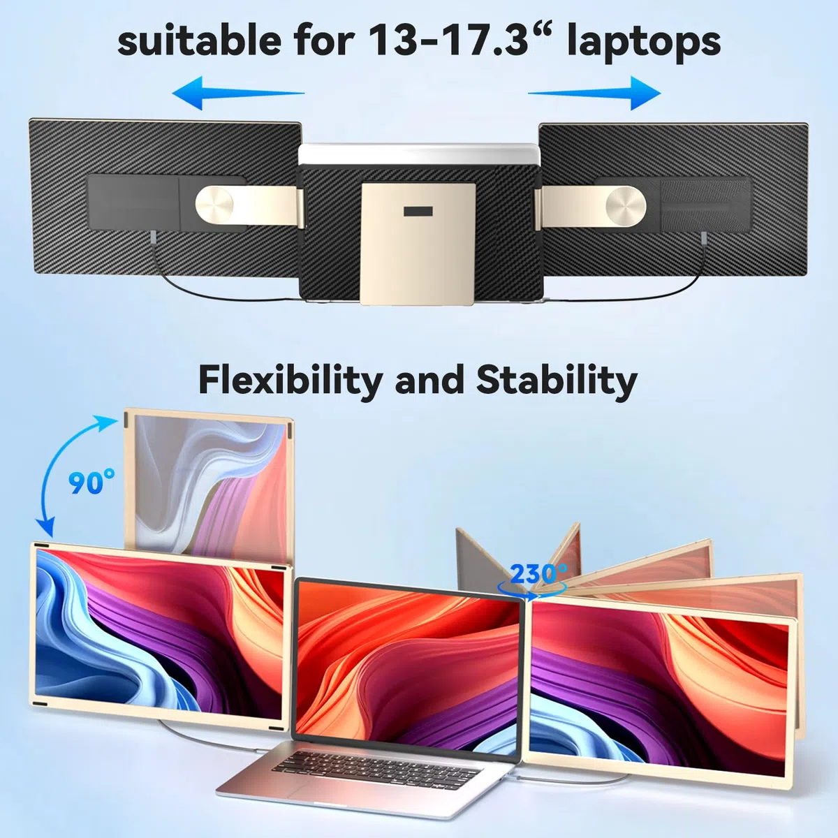 Przenośny monitor, ekran laptopa 15,6", ultracienki monitor podróżny z głośnikami USB-C, podwójny ekran FHD 1080p IPS, kompatybilny z Windows Chome Linux