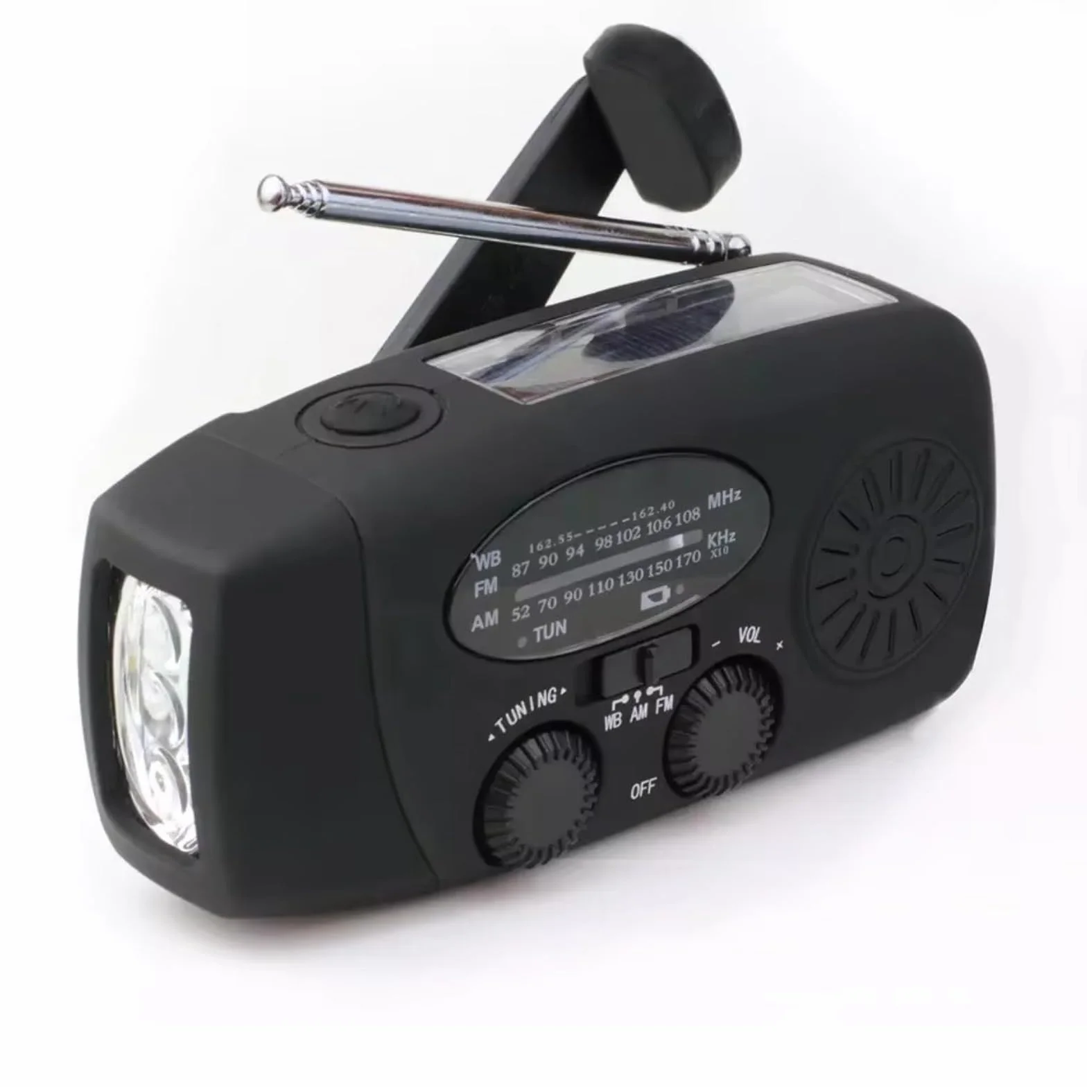 Radio awaryjne z baterią zewnętrzną 2000 mAh, ładowanie słoneczne/korbowe, AM/FM/WB, alarm SOS i lampka do czytania - wodoszczelność IPX4 do przetrwania na zewnątrz