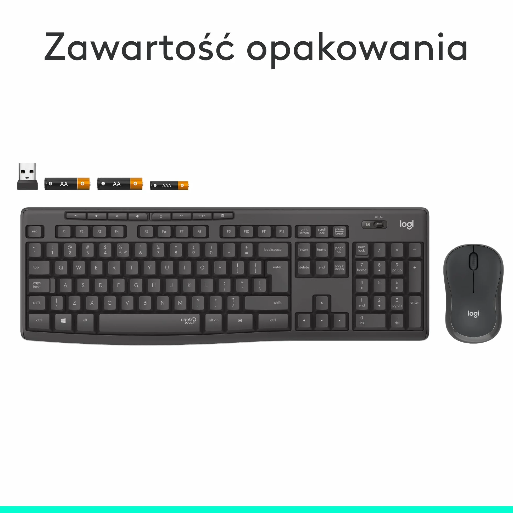 Logitech MK295 Silent, zestaw myszy i klawiatury bezprzewodowej, SilentTouch, QWERTY US Intl - Szary