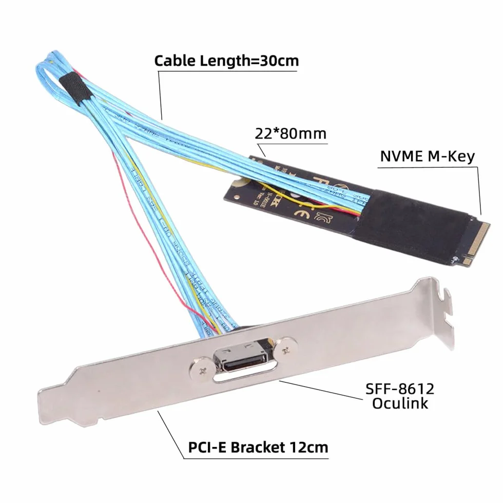 Kabel PCI-E 4.0 M.2 M-Key do Oculink SFF-8612 SFF-8611 30 cm do NVMe U.2 SSD eGPU